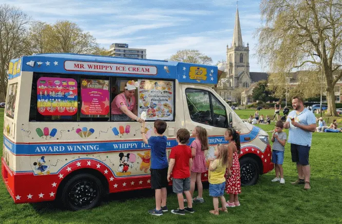 Ice cream van serving kids on an event